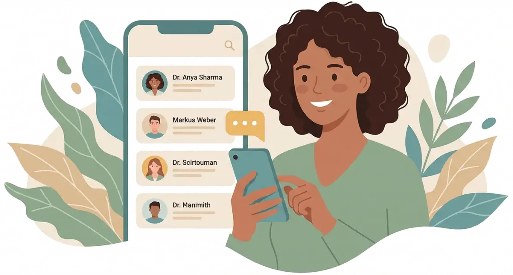Auswahl von Therapeutinnen- und Therapeutenprofilen in der Mentcape App