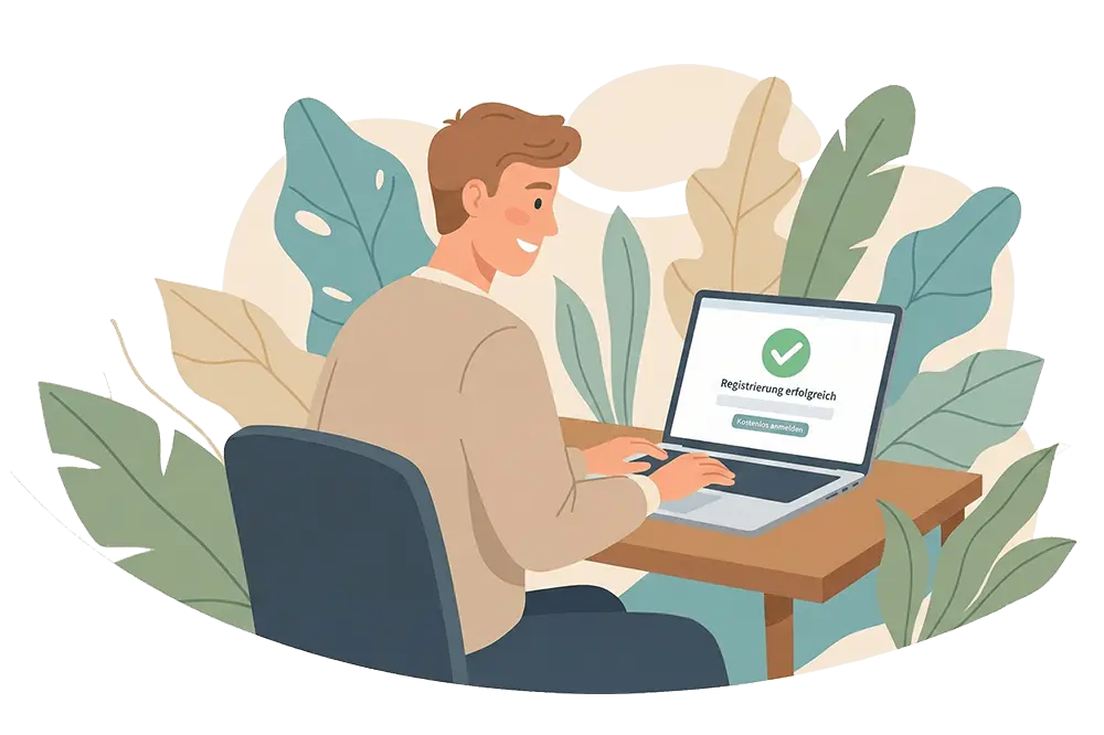 Person registriert sich am Laptop für Mentcape